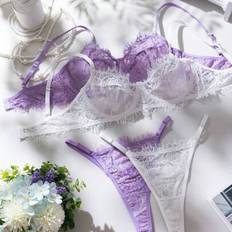 Shein Women's Floral Lace Fashion Lingerie Set - 4pcs