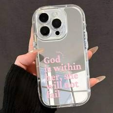 Shein Minimalist Slogan & Jesus Pattern Soft Clear Mirror Case Compatible With Iphone 11/12/13/14/15/16 Pro Max