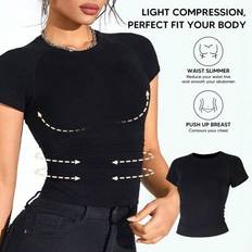 Shein Women's Ruched Corset Tops Fitted Bamboo Fiber Short Sleeve Top Slim - Breathable Comfortable Shapewear