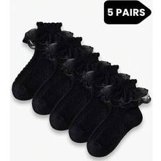Girls Black Ruffle Trim Sheer Mesh Socks - Black