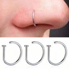 Silver - Women Piercings Shein 3Pcs Women Men Fake Piering Nose Ring Fashion D-Shape Punk Non Piercing Nose Clip Stainless Steel - Stainless Steel