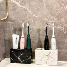 Black Toothbrush Holders Shein Ceramic Gold Marble Toothbrush Holder 3-Hole Freestanding Storage Rack