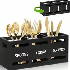 Utensil Holders Shein Wood Caddy With 3 Compartments 1pc Utensil Holder