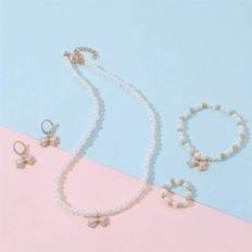 Metal Jewellery Sets Shein High-End Faux Pearl & Bow Necklace - Bracelet