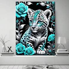 Shein Cute Blue Leopard DIY Diamond Painting Animals Home Decor Wall Art