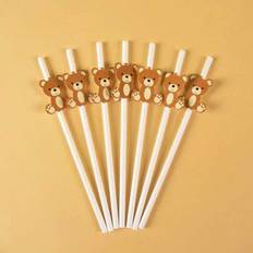Brown Plates, Cups & Cutlery Shein Bear Paper Straws 30 Pcs Brown
