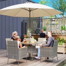 Teak Garden & Outdoor Furniture OutSunny Rattan with Parasol Hole and Chairs Teak Patio Dining Set