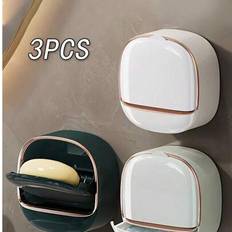Green Soap Holders Shein Deluxe Wall Mounted Soap Holder With Lid 3pcs