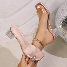 Transparent - Women Heeled Sandals Shein Plus Size Transparent Strap Crystal High Heel Sandals - Fashionable