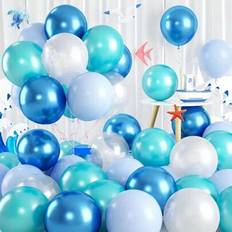Silver Latex Balloons Shein 10 Inch Ocean Blue & Silver Balloons 55pcs