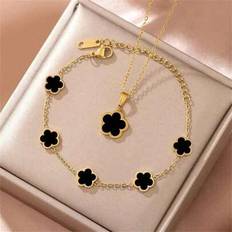 18k Jewellery Sets Shein Exquisite Lucky Clover Jewelry Set - 18K Gold Plated
