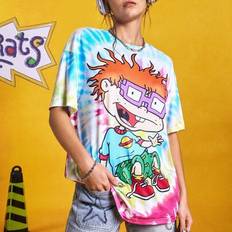 Tie Dye T-shirts Shein Tie-Dye Cartoon Graphic Short Sleeve Casual T-Shirt - Summer