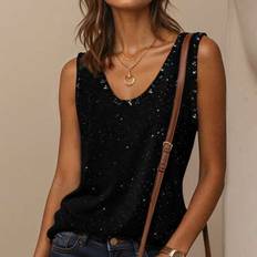 Gold Tank Tops INAWLY Summer Casual V-Neck Sleeveless Tank Top - Gold Foil Print