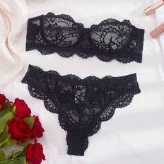 Shein Lace Pattern Design Lingerie Set - Strapless