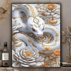 White Diamond Paintings Shein White Snake And Golden Flower 5D DIY Diamond Painting Kit