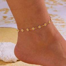 Shein Summer Beach Style Daisy & Golden Chain Anklet