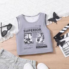 Round Tank Tops Shein Teen Girls Character Slogan Print Tank Top