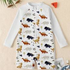 Boys Bathing Suits Children's Clothing Shein Young Boy Classic Cute Dinosaur Graphic Print Fitted One-Piece Swimsuit - Summer