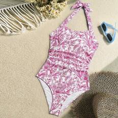 White Bathing Suits Children's Clothing Shein Teen Girl's Halter Neck Chinoiserie-Style High-Waist One-Piece Swimsuit - Blue/White