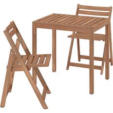 IKEA Bord och 2 Klappstolar Utomhus Ljusbrunlaserad 75x63 cm Matgrupp
