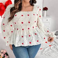 Polka Dots Tops Shein Franclia Romantic Heart Long Sleeve Elegant Blouse - Rose