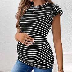 Shein Maternity Summer Casual Striped Cap Sleeve Breastfeeding Top