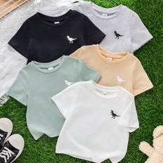 9-12M T-shirts Shein Baby Boy Cute Dinosaur Print Crew Neck Short Sleeve T-Shirt - Multiple