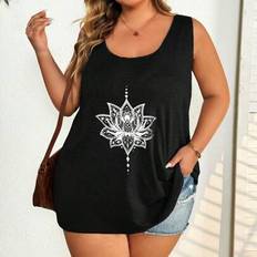 6XL Tank Tops Shein Plus Size Women's Casual Lotus Print Tank Top - Summer/Easter/Bohemia