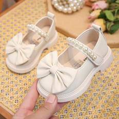 Girls Ballerinas Shein Cute Solid Color Big Bow Pearl Design Outdoor Flats - Princess Loafers
