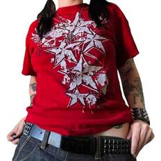 Shein Gothic Graphic Tee Tops Women Vintage Skull Print Long Sleeve Baggy T Shirt - Emo Fairy