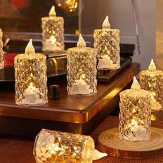 Transparent Candles & Accessories Shein 6 Pcs Diamond Pattern Transparent Simulated Crystal Light LED Candle