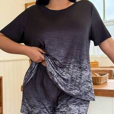 3XL Pyjamas Shein Plus Size Casual Ombre Short Sleeve T-Shirt & Shorts Pajama Set