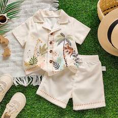 3-6M Other Sets Shein Baby Boy Toddler Newborn Casual Elegant Animal Zoo Print Shirt Jacket - Summer