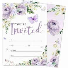 White Cards & Invitations Shein Purple Butterfly Invitation Cards 12pcs