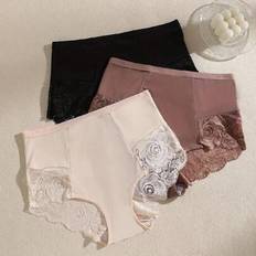 Silk Knickers Shein 3pcs Set Women's High Waist Sexy Lace Panties - Seamless Silk