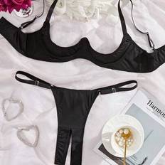 Stretch Lingerie Sets Shein Plus Size Women Halter Bra & Crotchless Thong Lingerie Set