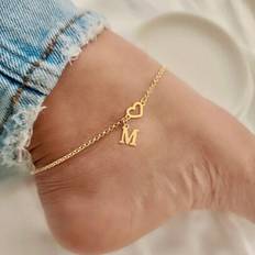 Shein Fashion Heart Initial Chain Anklets - Gold