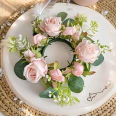 Polyester Candlesticks, Candles & Home Fragrances Shein Artificial Rose Wreath Candlestick Floral Candle Holder