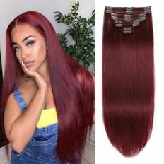 Shein Clip In Human Hair Extensions 140g 20 Inch Burgundy Wine Red