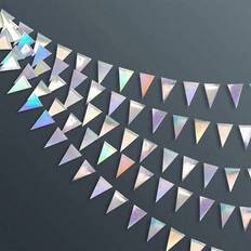 Silver Garlands Shein Iridescent Party Decorations Holographic Hanging Triangle Flag