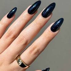 False Nails on sale Shein Y2K Aesthetic Crystal Blue Glitter Tip Acrylic Press On Nails Set - Blue