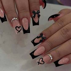Shein Acrylic Press On Nails Heart Pattern - Black/Pink