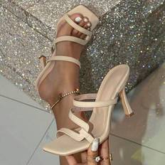 Orange Heeled Sandals Shein Apricot Leather Square Toe Mule Shoes - Beige
