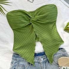 S Blouses & Tunics Children's Clothing Shein Teen Girls Valentine's Day Resort Style Mustard Green Textured Tube Top With Front Twist - Mustard Green