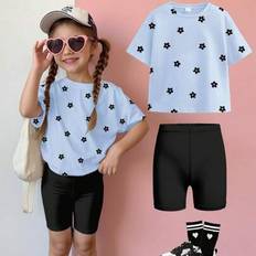 Children's Clothing Shein Young Girl Casual Minimalist Short Sleeve Set - Summer