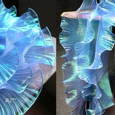 Fabrics Shein 2 Yards Iridescent Mermaid Scale Gradient Organza Fabric With Pleats And Ruffles Fabrics