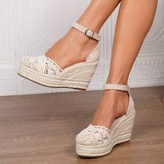 Espadrilles Shein Solid Color Simple Strap Espadrille Shoes - Beige