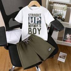 Children's Clothing Shein Tween Boys Letter Graphic Print Short Sleeve T-Shirt And Shorts Set