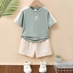 Children's Clothing Shein Boys Summer Short Sleeve Color Block Casual T-Shirt And Shorts Set