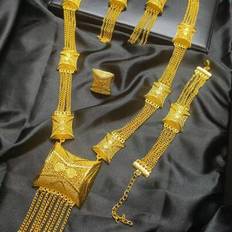 Jewellery Sets on sale Shein 4pcs Women's Fashion Gold Tassel Necklace - Earrings/Bracelet
